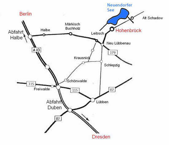 Anfahrt nach Hohenbrück am Neuendorfer See